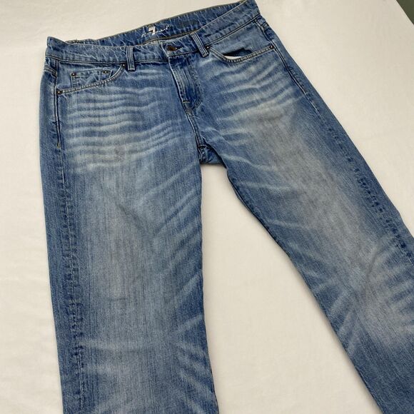 7 For All Mankind Jeans Mens 34x31 Blue Slimmy Straight Fit Denim Whiskered - Picture 2 of 11